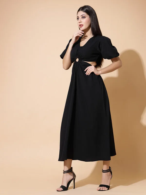 Odour Control V Neck A Line Midi Dress For Women
