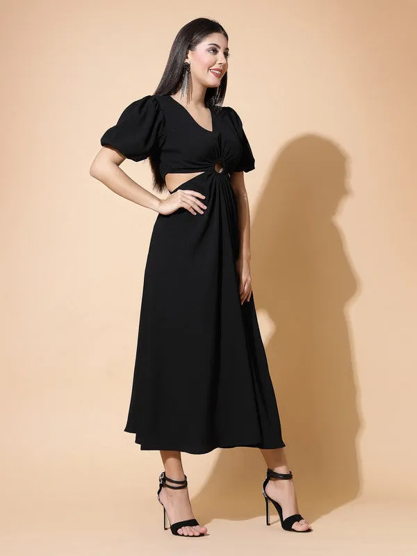 Odour Control V Neck A Line Midi Dress For Women