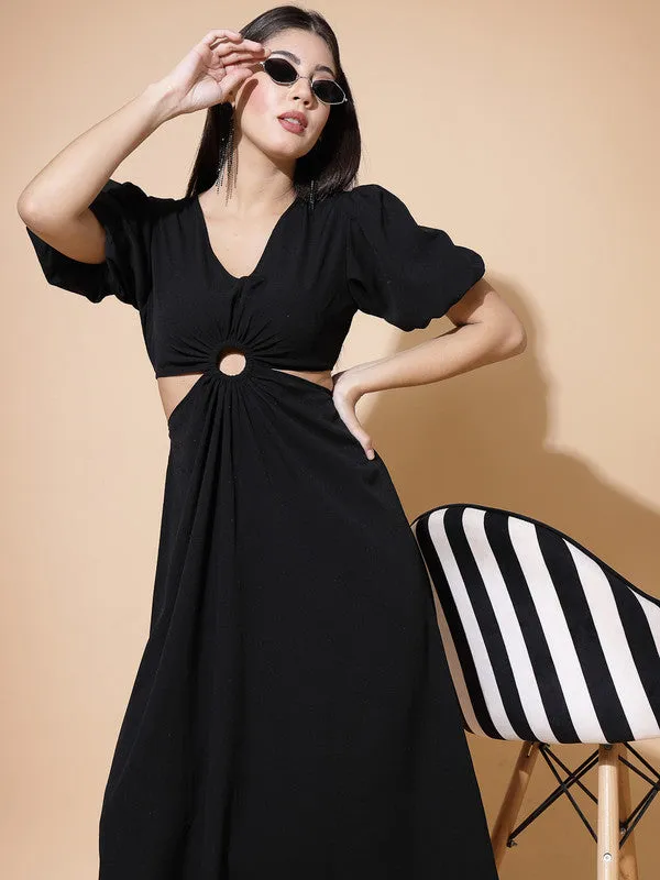 Odour Control V Neck A Line Midi Dress For Women