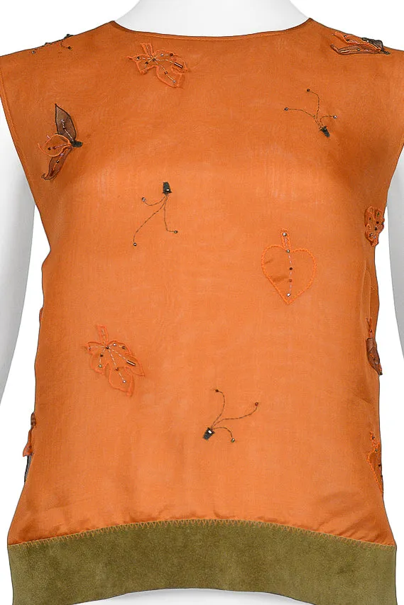 PRADA ORANGE NEOPRENE & SUEDE TOP 1999