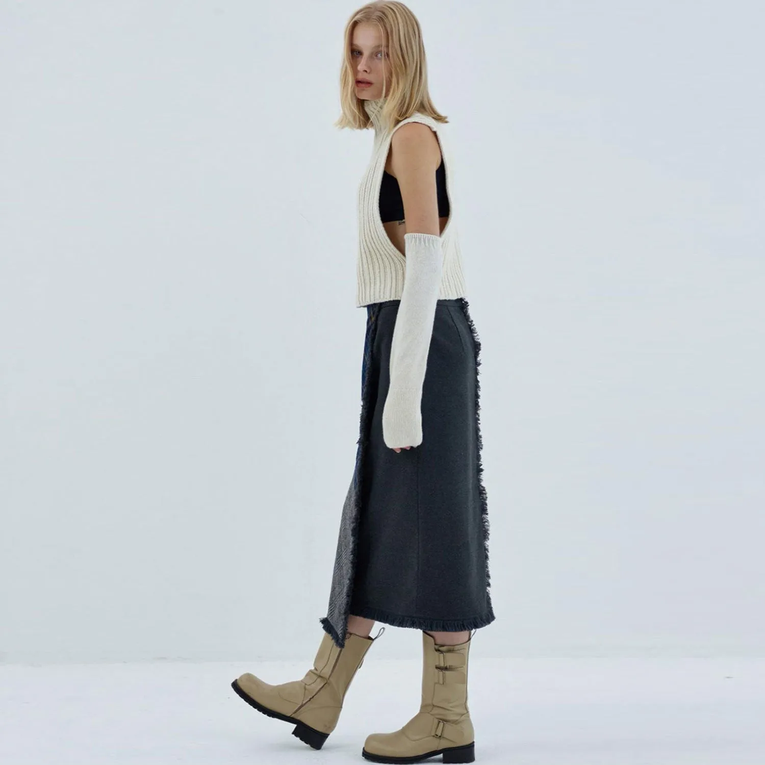 Retro High Neck Solid Color Pullover Cropped Knit Tank Top