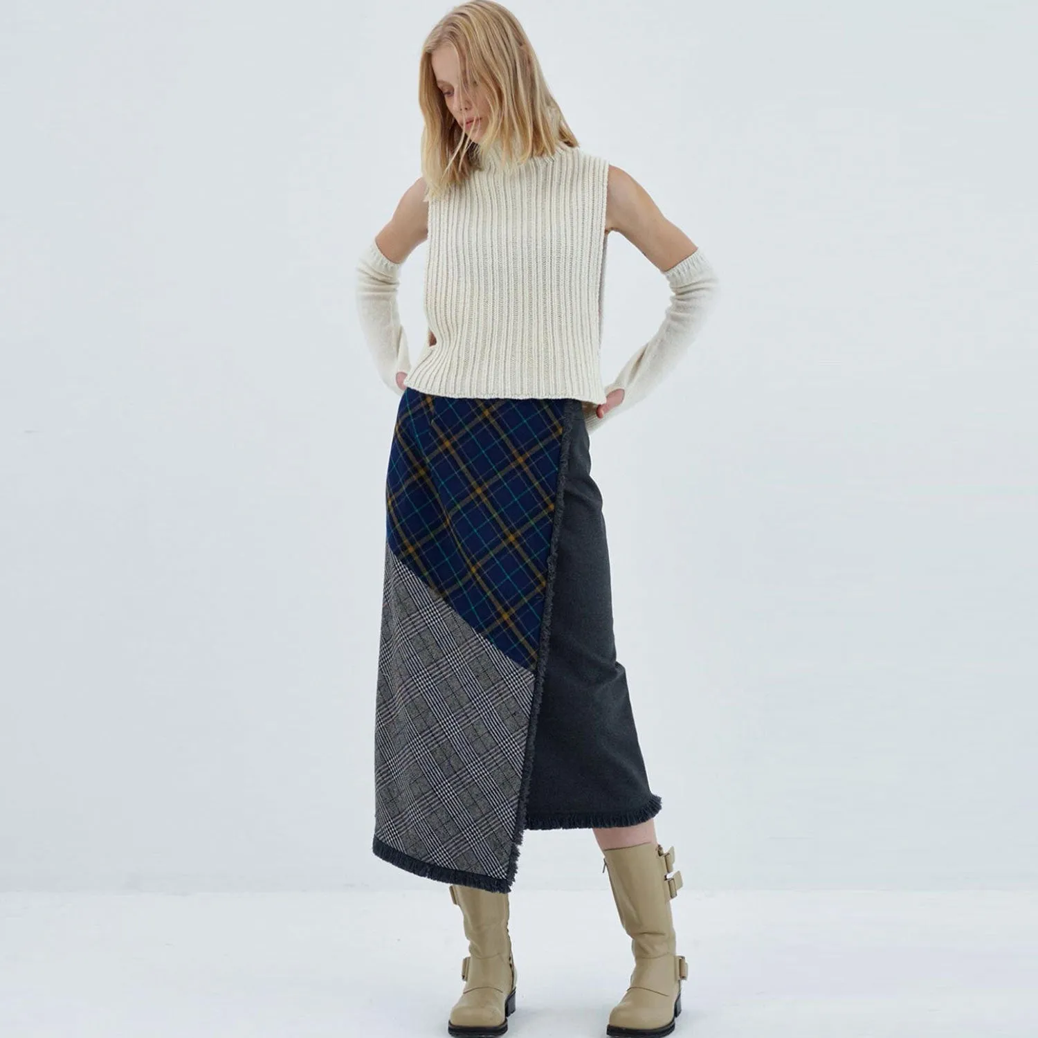 Retro High Neck Solid Color Pullover Cropped Knit Tank Top