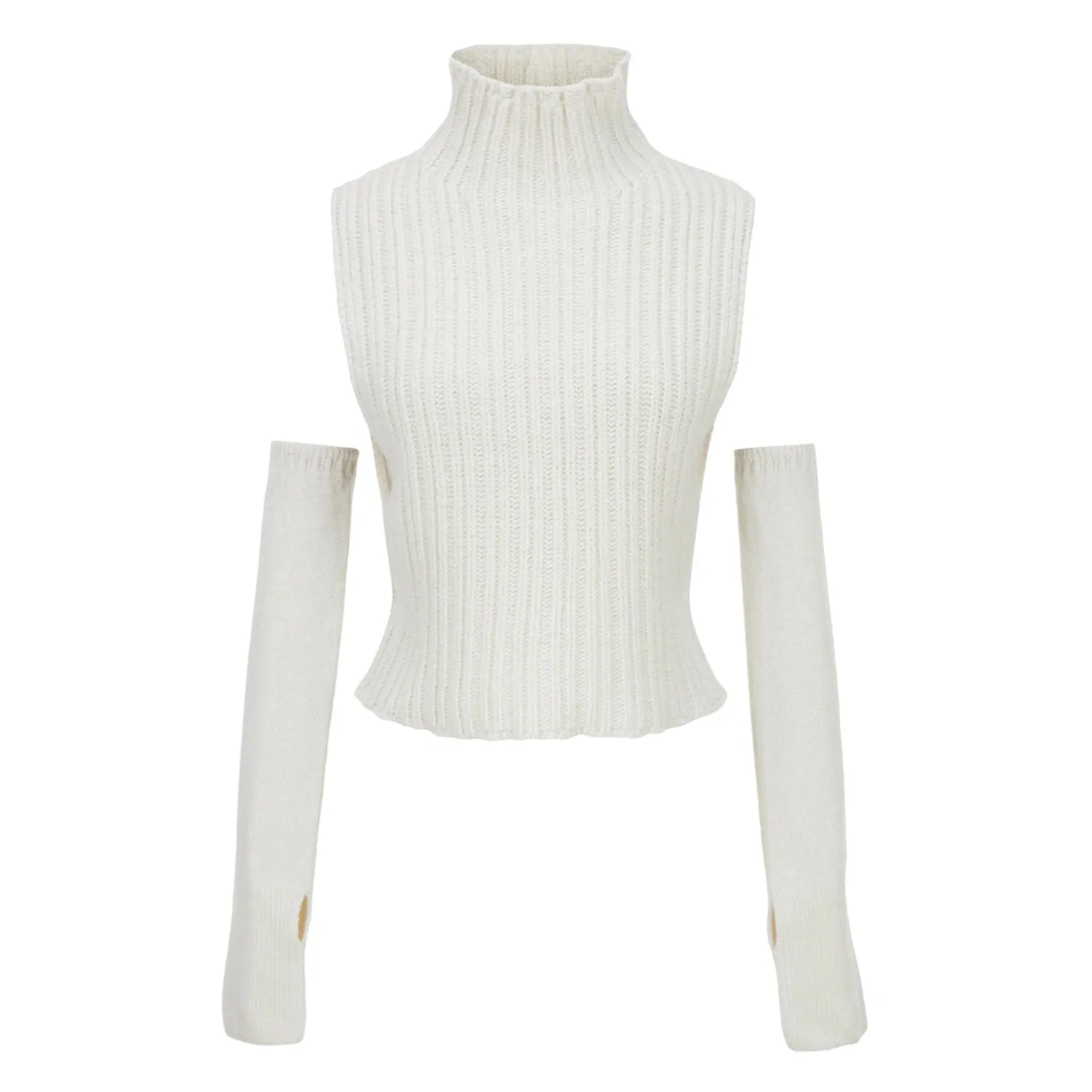 Retro High Neck Solid Color Pullover Cropped Knit Tank Top