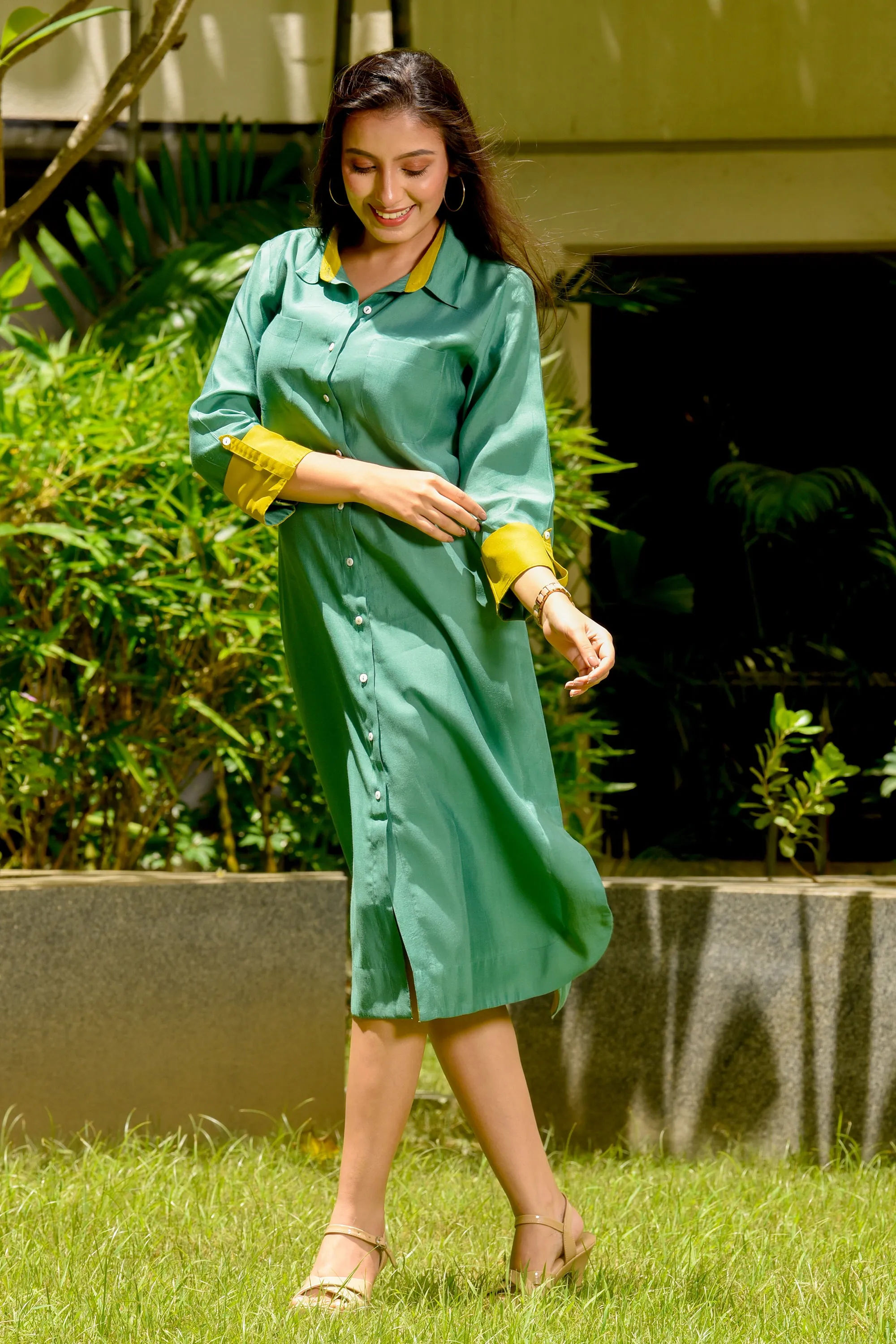 Sage Shirt Styled Dress