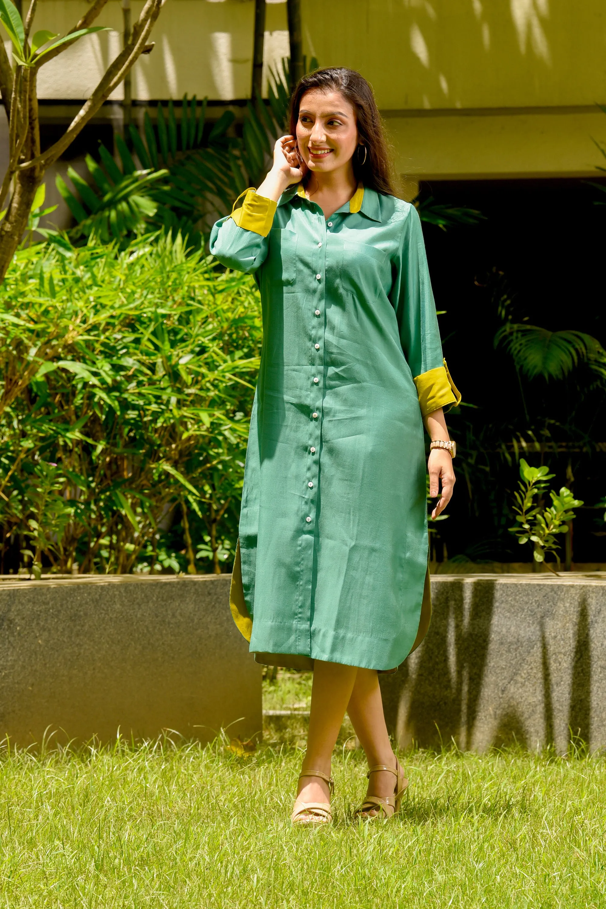 Sage Shirt Styled Dress
