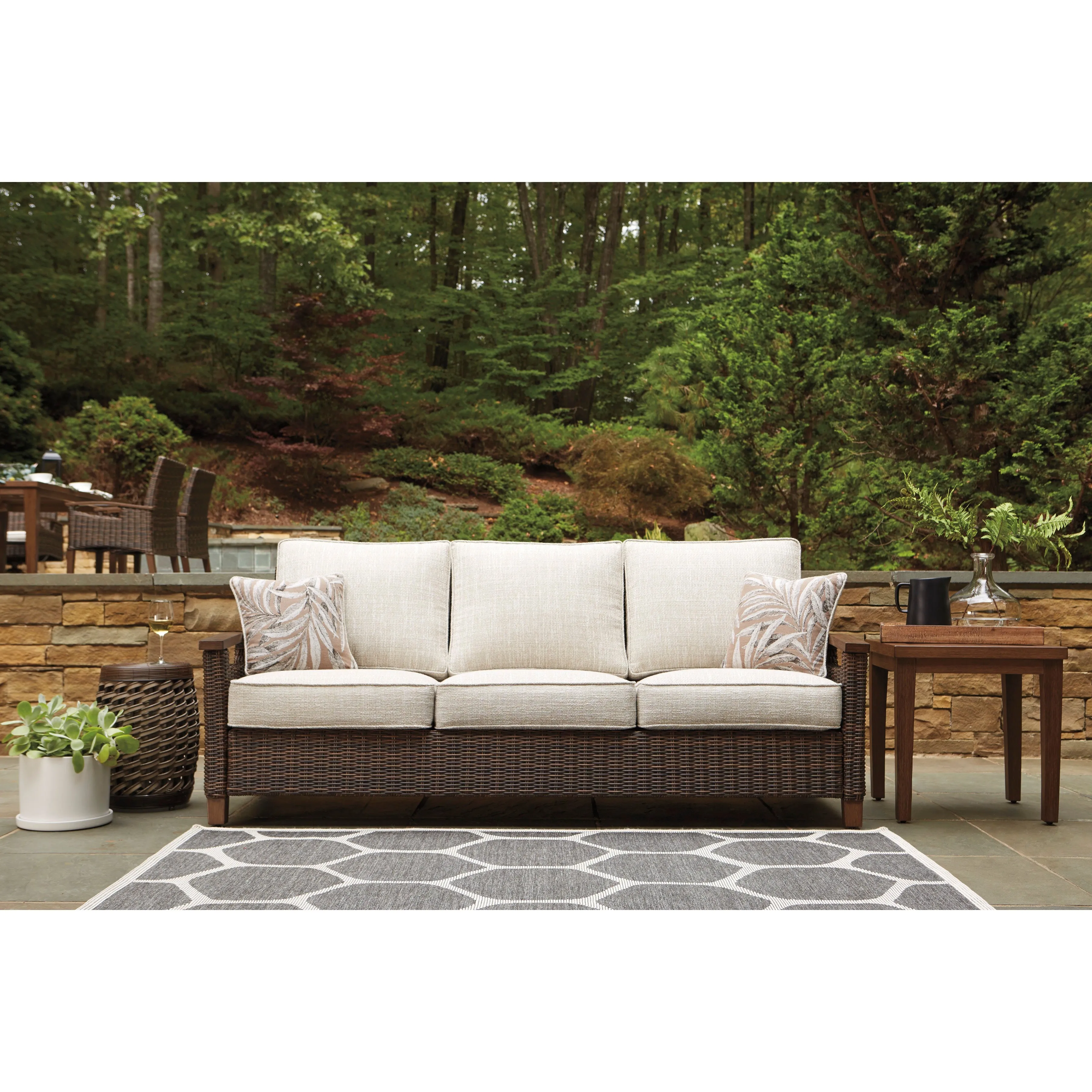 Sea Cliff 4pc Outdoor Seating Set:Sofa   2 Swivel Rocker Club Chairs   Firepit