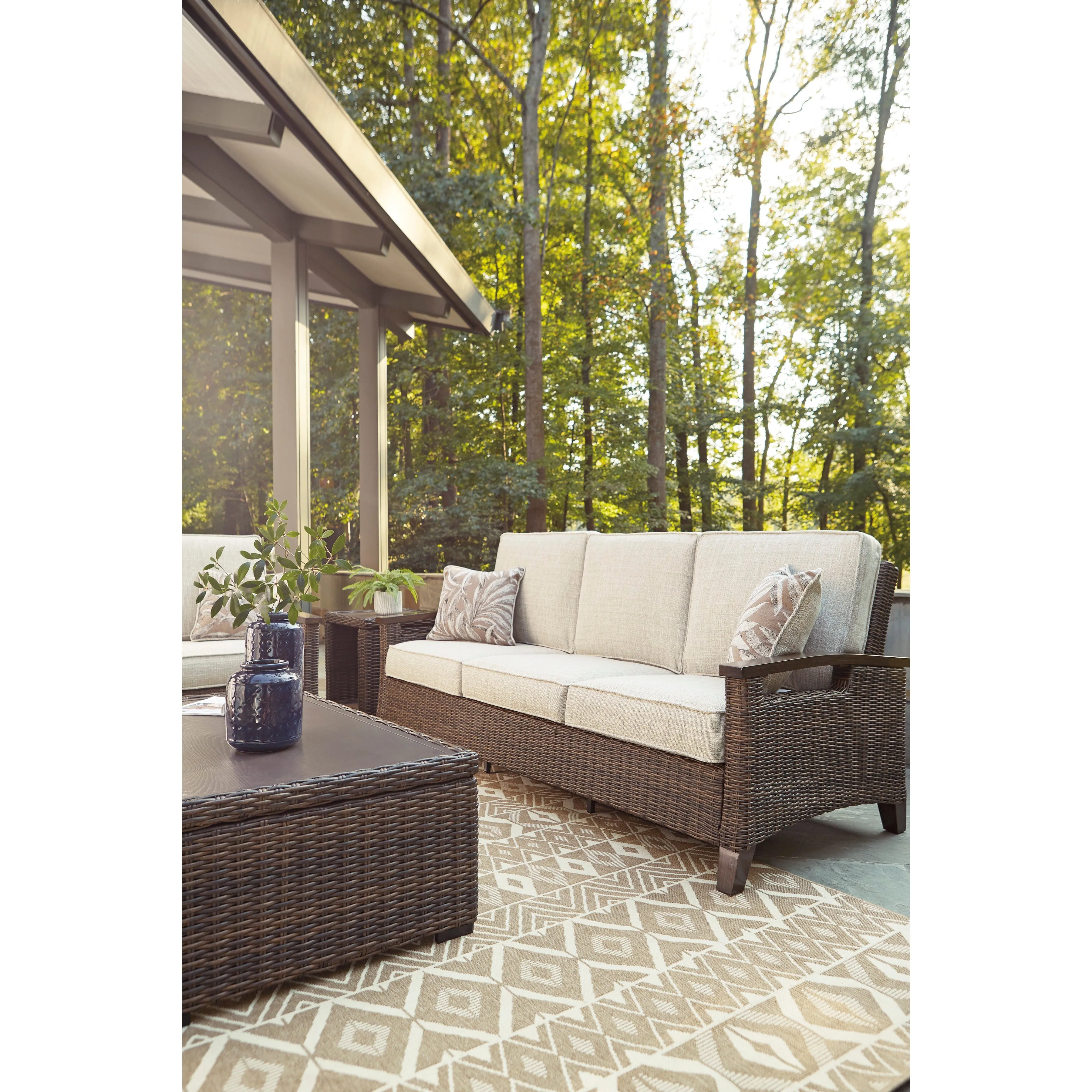 Sea Cliff 4pc Outdoor Seating Set:Sofa   2 Swivel Rocker Club Chairs   Firepit