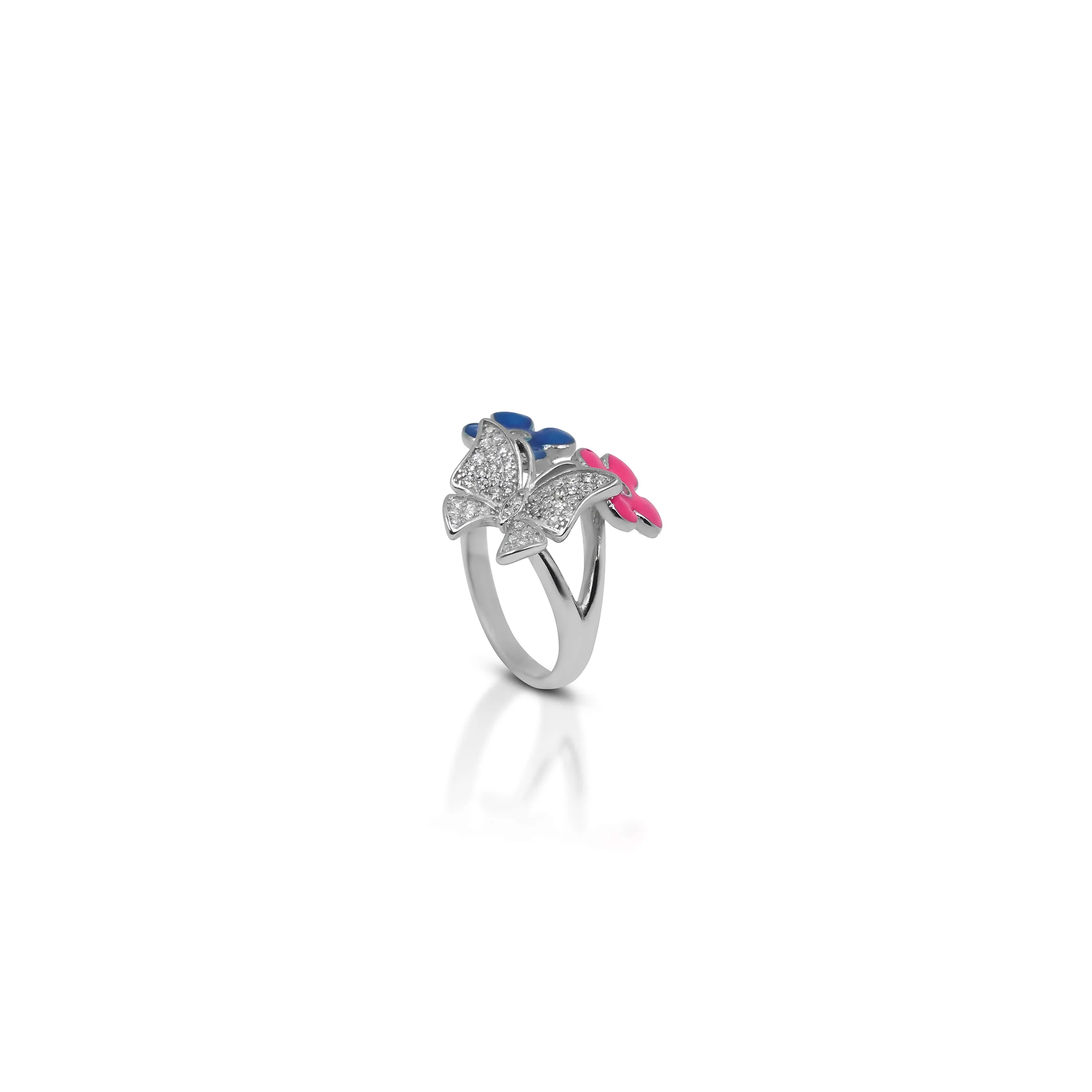 Silver Butterfly and Flower Design Ring for Girls
