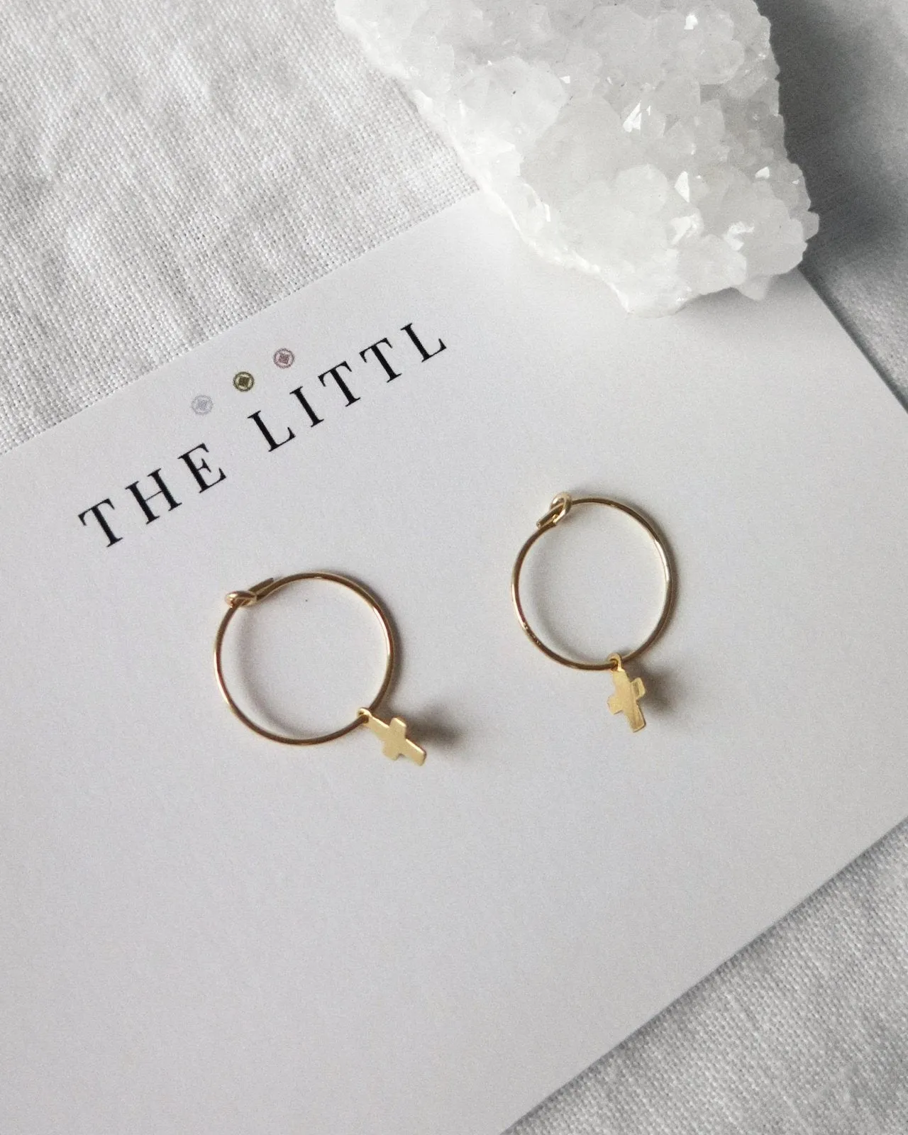 Small Cross Hoop Earrings  - 14k Yellow Gold Fill