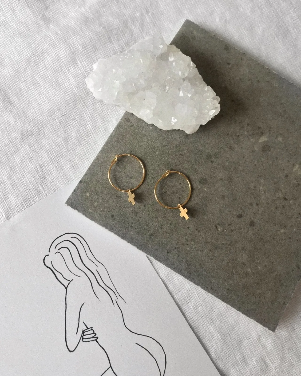 Small Cross Hoop Earrings  - 14k Yellow Gold Fill