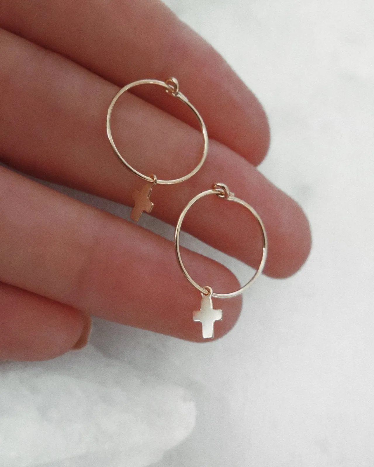 Small Cross Hoop Earrings  - 14k Yellow Gold Fill