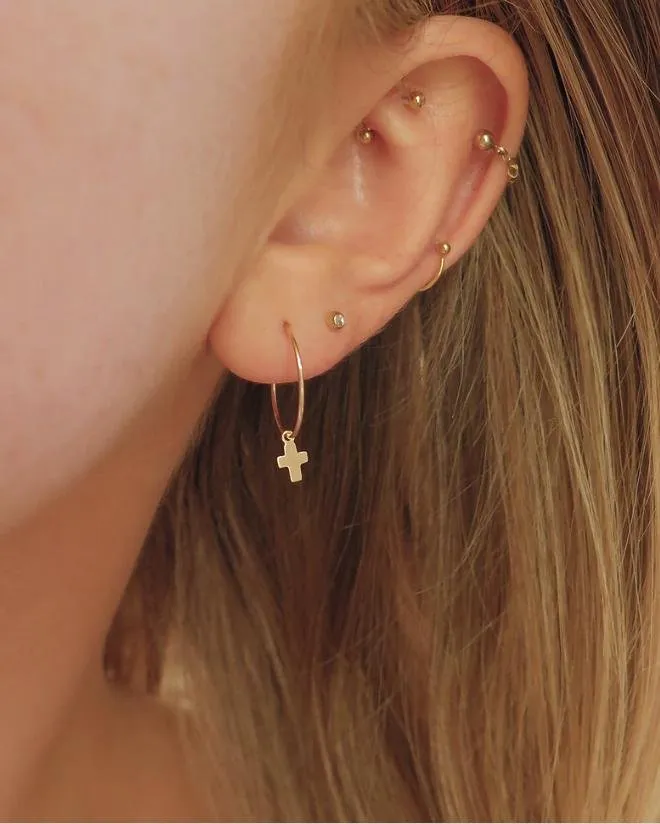 Small Cross Hoop Earrings  - 14k Yellow Gold Fill