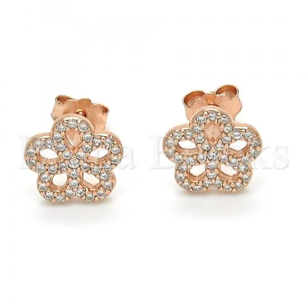 Sterling Silver 02.174.0084.1 Stud Earring, Flower Design, with White Cubic Zirconia, Polished Finish, Rose Gold Tone