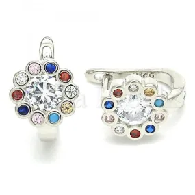 Sterling Silver 02.186.0186.12 Huggie Hoop, Flower Design, with Multicolor Cubic Zirconia, Polished Finish, Rhodium Tone