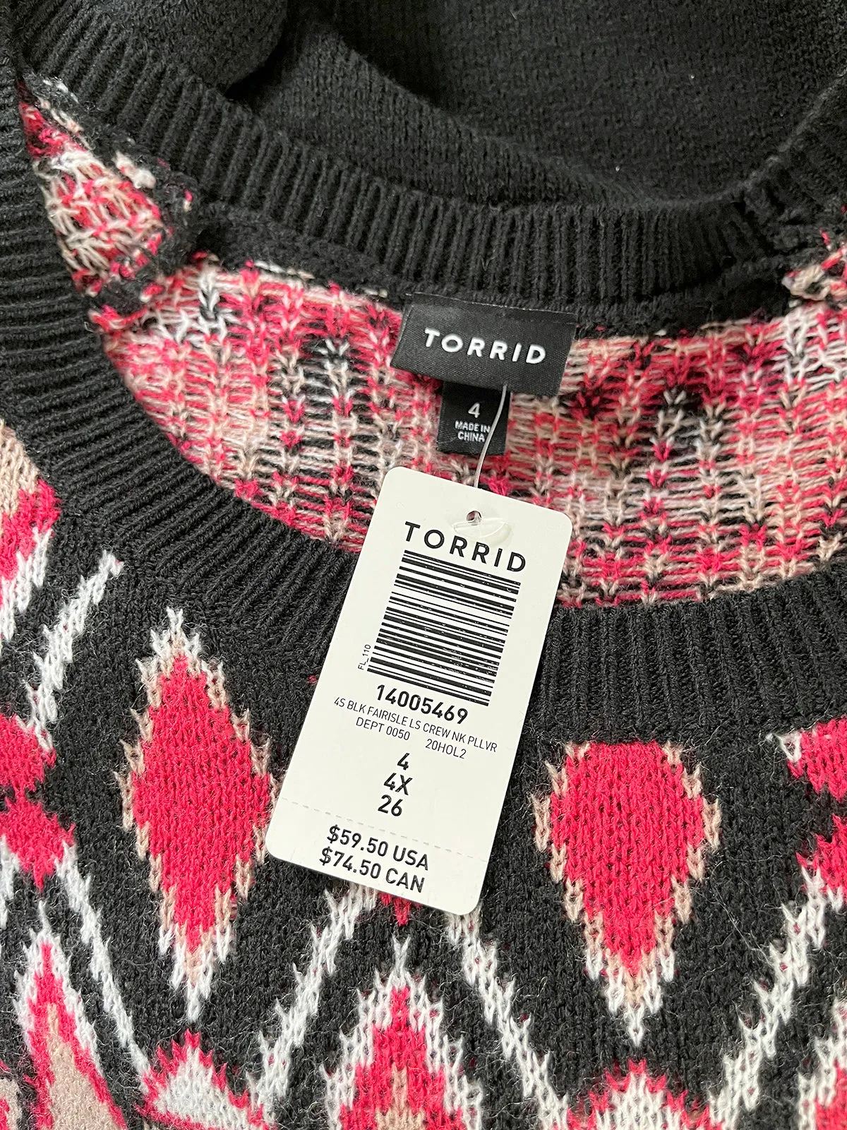Torrid Size 4X (26) Black & Red Ikat Sweater NWT