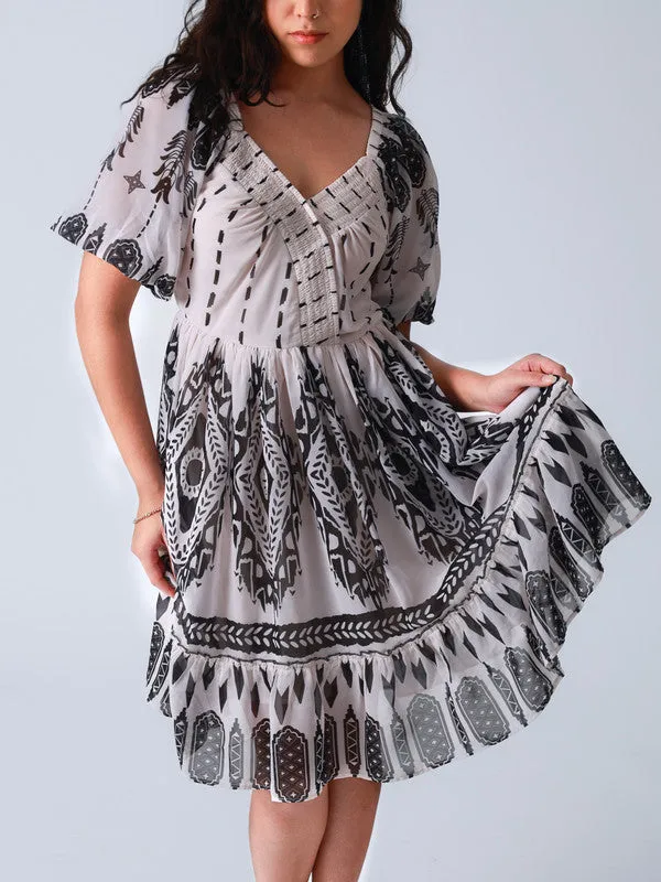 Tribal Print Front Cross Over Short Dress