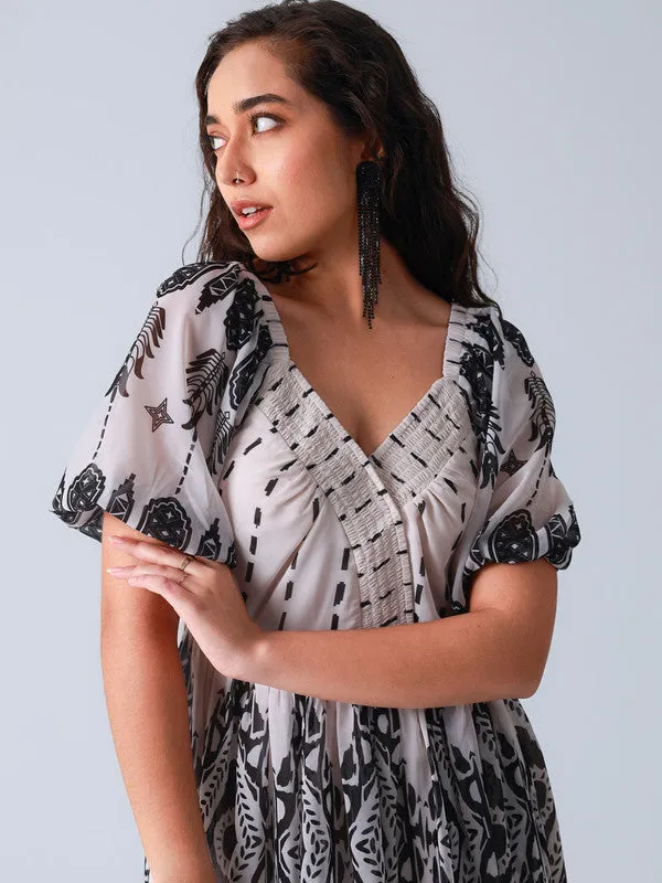 Tribal Print Front Cross Over Short Dress