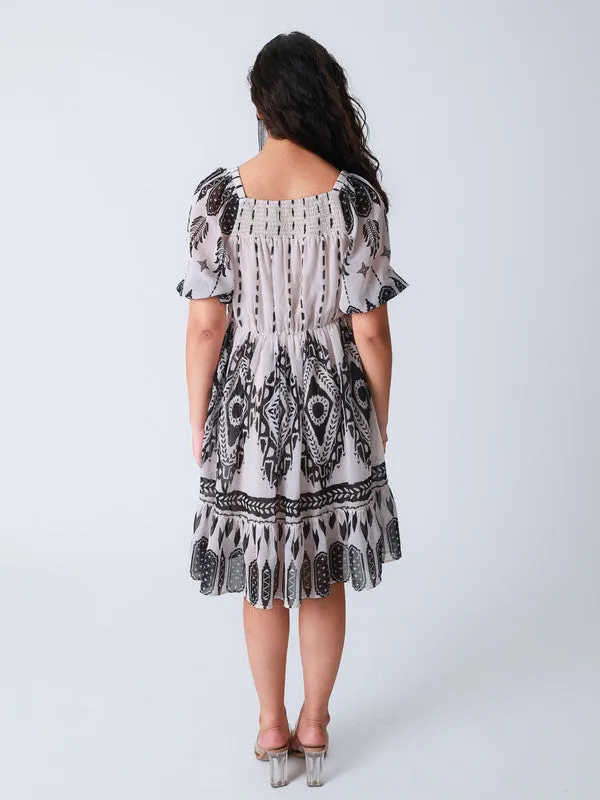 Tribal Print Front Cross Over Short Dress