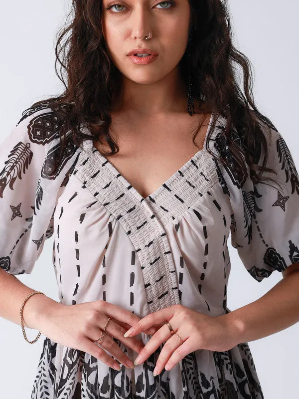 Tribal Print Front Cross Over Short Dress
