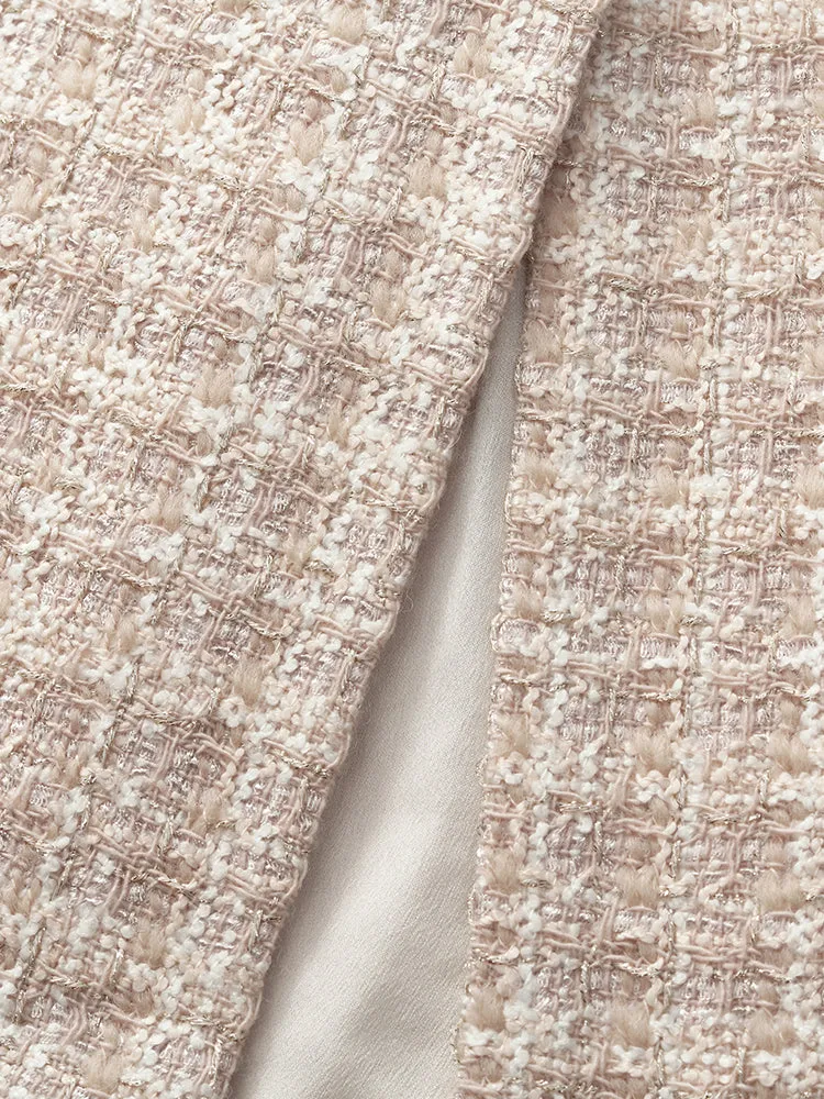 Wool Blend Tweed V-Neck Women Crop Jacket And Skirt Two-Piece Set